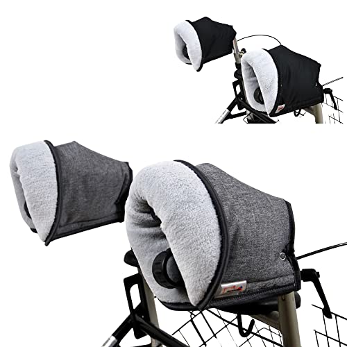 SENIORI Rollator/Rollstuhl HANDWÄRMER Muff Handmuff Handschuhe für Gehhilfe mit warme Fleece (2 Stück) Gehwagen Zubehör (A - Grau + Grau Polar)