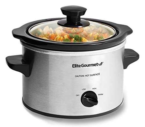 Elite Gourmet MST-250XS# Elektrischer Keramik-Schongarer mit einstellbarer Temperatur, für Vorspeisen, Saucen, Suppen, Braten, Eintöpfe und Dips, spülmaschinenfest (1,7 l, Edelstahl)