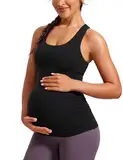 CRZ YOGA Damen Butterluxe Umstandsmode Tops Umstandstop Racerback Tanktops Ärmelloses Umstands T-Shirt Camisole mit Integriertem BH Schwarz 38