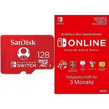 SanDisk microSDXC UHS-I Speicherkarte für Nintendo Switch 128 GB (V30, U3, C10, A1, 100 MB/s) + Nintendo Switch Online Mitgliedschaft - 3 Monate | Switch Download Code