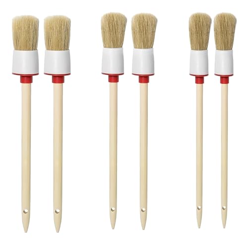 6 Stück Pinsel Rund Borstenpinsel,Naturholz Griff Pinsel Rund,Lackpinsel, Rundpinsel Ringpinsel Set,Wachspinsel,zum Streichen von Wänden und Möbeln,für den Hausgebrauch Rundpinsel(3 Typen)