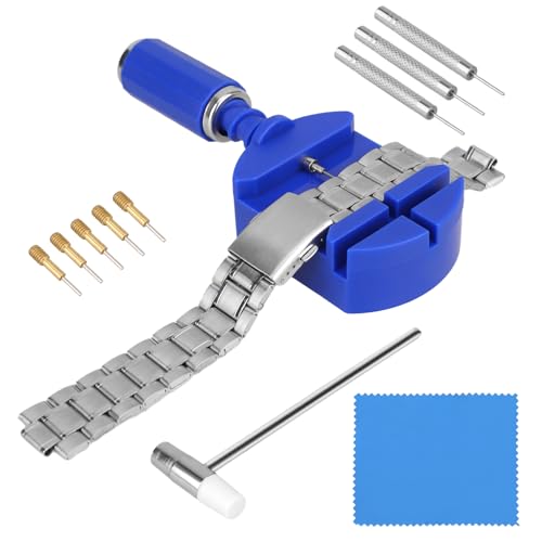 Uhrenarmband Reparatur Werkzeug Set, 11 Stück Anpassen Uhrenarmband Werkzeug, Entferner für Uhrenarmband-Verbindungsstifte Uhren Reparatur Set mit Uhrenregulatoren, Uhrenstifte, Hämmer, Federstege