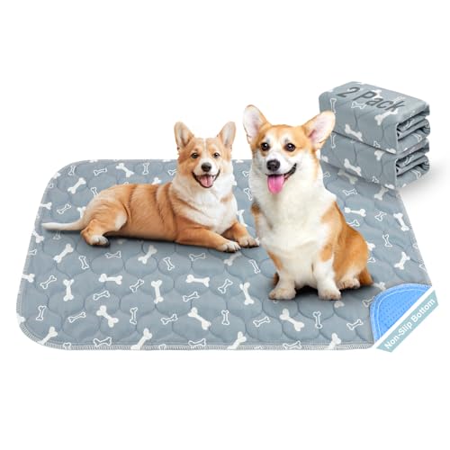 Aomig Waschbare Welpen-Trainingspads 2Pcs Haustier-Urinunterlage Welpenunterlagen Wiederverwendbare Hundetrainingspads Hunde Katzen Meerschweinchen Welpen Altere Inkontinente Hunde (Grau Bone,40*60cm)