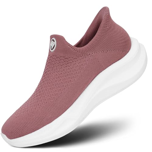 Bigzagger Slip on Sneaker Damen Herren Fußbogenstütze Orthopädische Schuhe Atmungsaktiv Leichte Schlupfschuhe Hände frei Slip in Turnschuhe Laufschuhe Sportschuhe(Rosa)