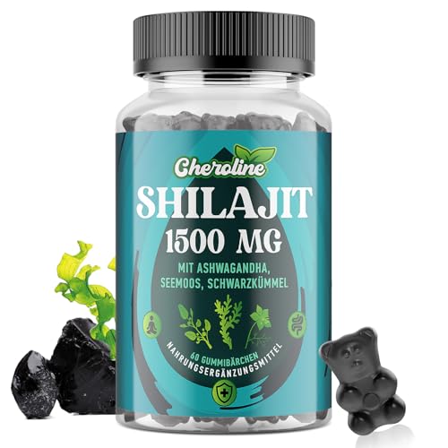 Shilajit Seemoos und Ashwagandha Gummis 1500mg pro Portion, 60% Fulvinsäure & 85+ Spurenelementen, Praktischer als Harz, Vegan (60 Stück (1er Pack))