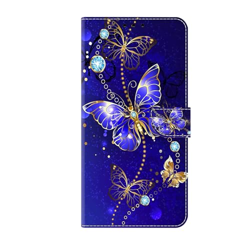 Tivenfezk Nadoli Handyhülle PU Leder für Samsung Galaxy A25 5G,Niedlich Bunt Bemalt Blau Schmetterling Kartenfach Magnet Ständer Schutzhülle Brieftasche Cover