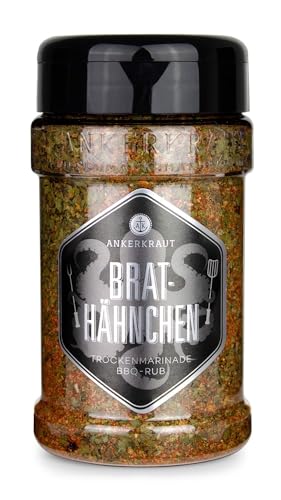 Ankerkraut Brathähnchen, Marinade für knuspriges Hähnchen, Chicken Gewürzsalz für Grill, Backofen und Pfanne, Chicken-Wings selber würzen, BBQ-Rub, 200g im Streuer