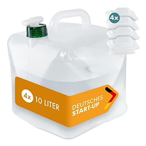 NATURBUMMLER® Wasserkanister faltbar [4er Set 10 L] auslaufsicher & robust – BPA-freier Faltkanister für Camping, Outdoor & Notfall – Wasserbehälter mit Trinkaufsatz & Tragegriff