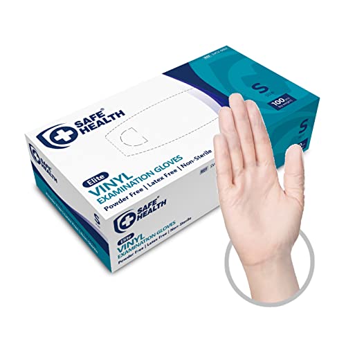 Safe Health Medizinische Vinylhandschuhe Einmalhandschuhe S Durchsichtig 100 stück, Vinyl Sterile Handschuhe Reißfest Pulverfrei Latexfrei Schutzhandschuhe für Küche und Lebensmittel (Größe S,100)