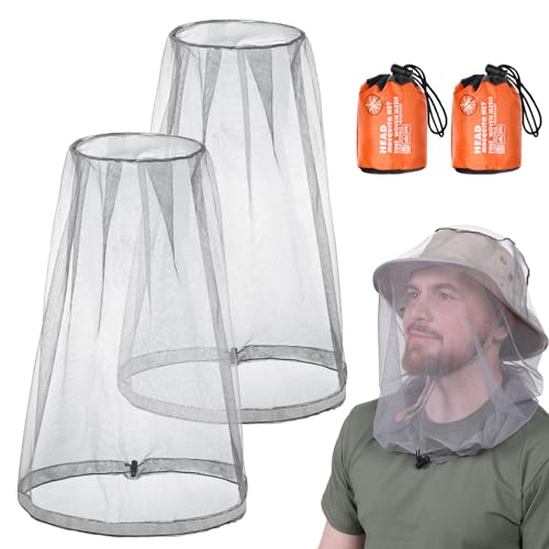 ACWOO 2PC Head Net Face Mesh Head Cover,Mosquito Kopf-Kescher Gesichts-Ineinander Greifen,Net Kopfschutz-Netz,Kopfnetz Gesicht Mesh Kopf Abdeckung für Outdoor Lovers,Klettern,Angeln, Imkerei(Grau)