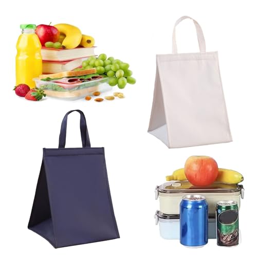 TICKLELY 2 Stücke Lunch Bag,Klein Lunchtasche, Faltbare Isoliertasche, Thermotasche mit Folienfutter, Mittagessen Tasche für Unterwegs,Arbeit,Ausflug Lebensmitteltransport (Blau und Weiß)