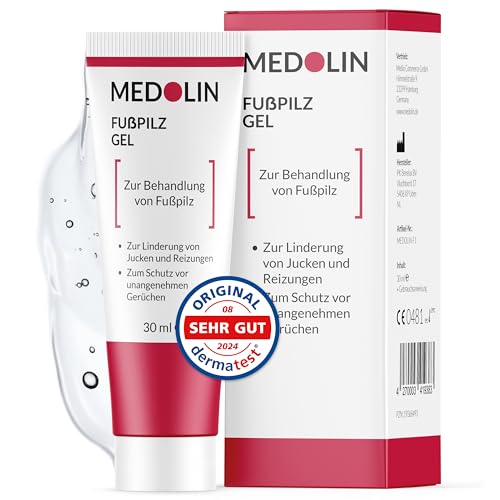 Medolin Fußpilzgel - Fußpilz Creme gegen Juckreiz & unangenehme Gerüche - Mit natürlichen Inhaltsstoffen - Fusspilz Behandlung | Lotion | Zur Massage an Füßen, 30 ml