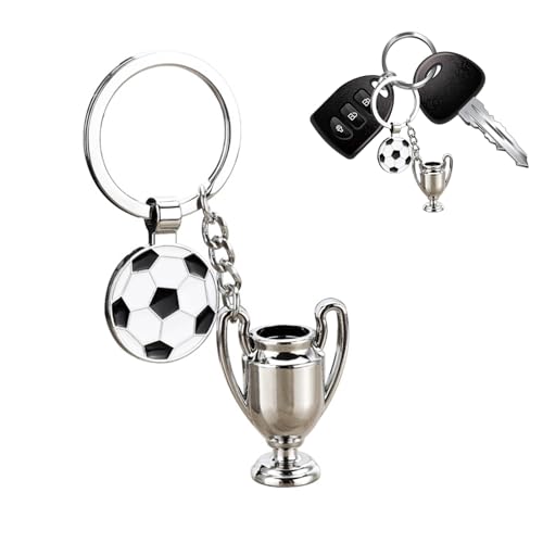 Tokaneit Fussball Schlüsselanhänger,Fußball Sport Schlüsselanhänger aus Metall,Fußball Schlüsselanhänger Personalisiert,Fußball und Trophäen Schlüsselanhänger,Mini Fußball Schlüsselbund Silberner