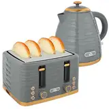 HOMCOM Wasserkocher Toaster Set Frühstück-Set mit 1,7L Wasserkocher, 4 Scheiben Toaster, 2200 W, 7 Bräunungsstufen, Auftauen, Aufwärmen und Krümelfach, Otter Thermostat, Grau