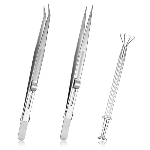 JJUNW 3 Stück Piercing Kugel Aufdreher, Diamant Pinzette Juwelier Halter Pick up Tool mit 4 Klauen Schmuck Pick up Werkzeug für winzige Objekte IC Chip elektronische Komponenten