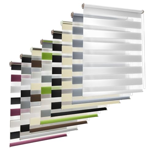 TEKONA Doppelrollo Klemmfix ohne Bohren Duo-Rollo Rollo Blickdicht lichtdurchlässig Fensterrollos Seitenzugrollo Sonnenschutz Fenster und Tür - Weiß, 40 x 150 cm (B x L) - Stoffbreite 36cm