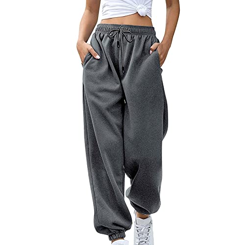 Jogginghose Damen Sporthose Jogginghose Laufhosen Gummibund Sweatpants mit Taschen Stoffhose High Waist Bequeme Lockere Freizeithose Fitness Loungewear