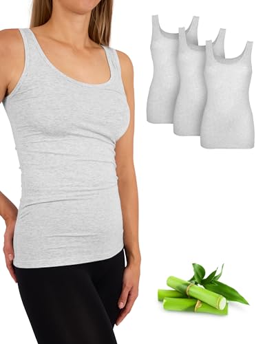 Basic Treasure 3er-Pack Unterhemden Damen, Spaghettiträger Top Damen, Premium Bambus Unterhemd Damen, Luftiges und dünnes (DE/NL/SE/PL, Alphanumerisch, M, Regular, Regular, Grau | Tank Top)