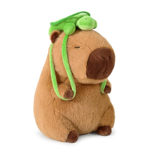 shownicer Plüschtier Capybara Kuscheltier mit Schildkröte Stofftier Kawaii Capybara Plüsch Kissen Spielzeug Wasserschwein Plüsch Wurfkissen Geschenk für Kinder Mädchen 12+ Jahre (Schildkröte, 25cm)