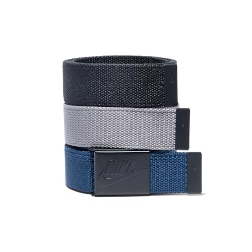 Nike Herren 3 Pack Golf Web Belt Gürtel, Schwarz/Grau/Marineblau, Futura, One-Size up to 42"