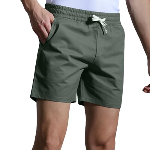 Männliche Sommer-Shorts, einfarbig, Baumwolle, Krawattenanzug, kühle, atmungsaktive Vierviertel-Hose Shorts Herren Tennis Outdoor Hose Herren Zip Off Breite Hose Fahrradhose Lang Polster (Green, L)