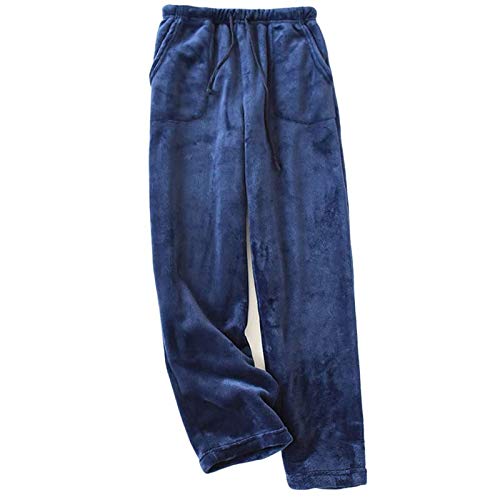 Fleecehose Damen Warm Weites Bein Pyjamahose Lang Fleece Haushose Lockere Freizeithose High Waist Freizeit Damenhose Mit Kordelzug Elegant Und Bequem Langes Warme Pyjama Winterhose (Blue, L)