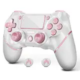 AceGamer Controller für Ps4 ，Wireless Controller für Ps4 mit Double Vibration, Stereo Kopfhöreranschluss,Touchpad, Sechs Achsen Bewegungssteuerung, kompatibel mit Ps4/Slim/Pro-Konsole (rosa&weiß)