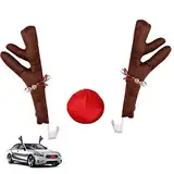 Auto-Rentier-Kostüm, Auto-Rudolf-Nasen-Set, Weihnachts-Auto-Kostü , Weihnachts-Auto-Rentier-Kopfbedeckung, Auto-Rentier-Verkleidungsset, Fahrzeug-Weihnachtsgeweih, Auto-Geweih-Dekorationen für Auto, V