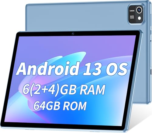 COLORROOM Tablet 10 Zoll, Android 13 Tablet, 2GB RAM+64GB ROM+512GB Erweiterung, Quad Core Prozessor Tablet PC, 1280x800 IPS HD Bildschirm, 6000mAh, Dual Kamera, GPS, WLAN, Bluetooth (Blau)