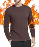 Herren Thermo Langarmshirt Leichte Thermounterwäsche Rundhalsausschnitt Tops Winter Freizeit Warme Unterwäsche Top Braun-M