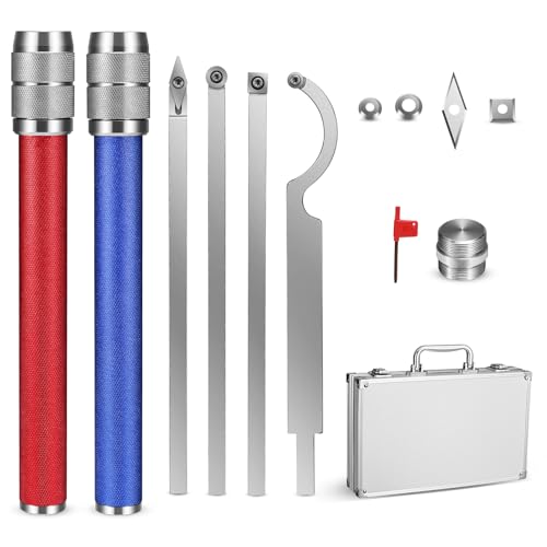 17-teiliges Drechseleisen Set, Hartmetall Holzdrehwerkzeugsatz mit Aluminium-Tasche, rutschfestem Schnellverschlussgriff (schnell wechselbar), Ersatzklinge und ausziehbarer Stange für Holzskulpturen