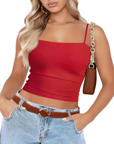 Avidlove Damen Mesh Tank Top Sexy Spitze Camisole Oberteile Basic Crop Bustier Unterhemd Verstellbarer Spaghettiträger Trägertop Y2K Slim Hemdchen Clubwear Rot M