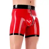 Rvlaugoaa Herren Rot Latex Boxer Shorts Reißverschluss Latex Slips Latex Höschen Latex Unterwäsche Short Latex Unterhosen (L)