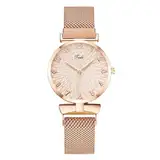 OFFCUP Damenuhr, Damen Analog Quarz Uhr mit Edelstahl Mesh Armband, Uhren Damen Einfache Business Klassische Armbanduhr Lässig Quarzuhr Kleideruhr, 3 Zeiger, 36.8 mm Gehäusegröße -Roségoldener
