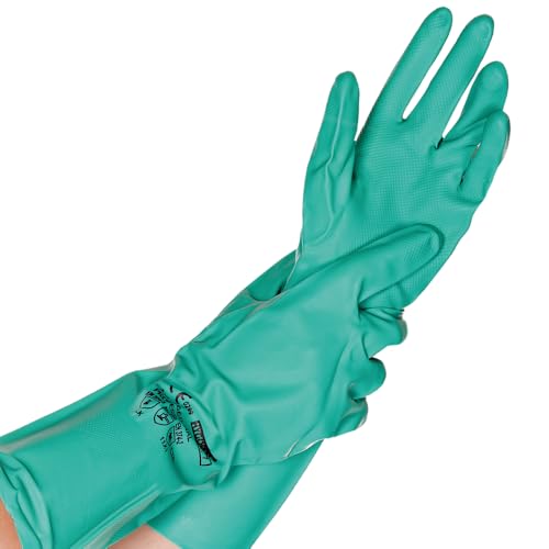 FRANZ MENSCH 12 Stück Hygostar Chemikalienschutzhandschuhe Professional | Nitril, Packung, grün, 8/M, L: 34cm, Chemikalien Schutz Handschuhe, Nitrilhandschuhe