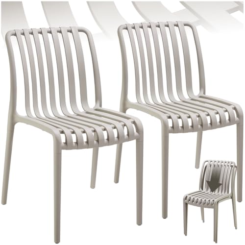 tectake® Gartenstühle stapelbar, Gartenmöbel Set, Balkon Möbel, Bistro Set, Sessel, Outdoor Möbel, Balkonmöbel, Terrassenmöbel - Taupe, 2er Set