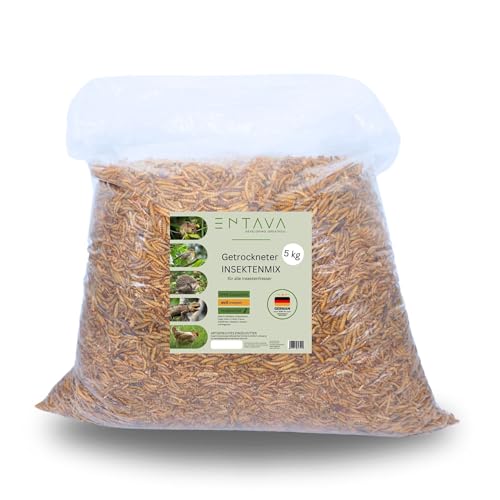 ENTAVA 5kg nachhaltiger Insektenmix getrocknet in Premium-Qualität, Vogelfutter, Koifutter, Igelfutter, Eichhörnchenfutter, ganzjähriges Futter für Wildvögel