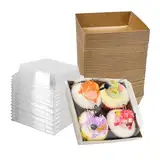 SLTAXAR 50 Stück Kuchen Transportbox Pappe Kuchentransportbox 12CM Kuchenschachteln mit Transparentem Deckel Cupcake Boxen Braun Wurstschachteln Kuchenboxen to go für Muffins Salat Käse Kuchen Pasta