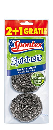 Spontex Spirinett Edelstahlspiralen, ideal für hartnäckigen Schmutz in Töpfen und Pfannen, aus rostfreiem Recycling-Edelstahl (1 x 3 Stück) | 3 Stück (1er Pack)