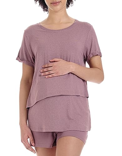 Herzmutter Stillpyjama-Umstandspyjama Kurz - Schlafanzug für Damen mit Muster - Pyjama-Set - Stillfunktion-Schwangerschaft - 2650 (S, Rosa/Tupfen)