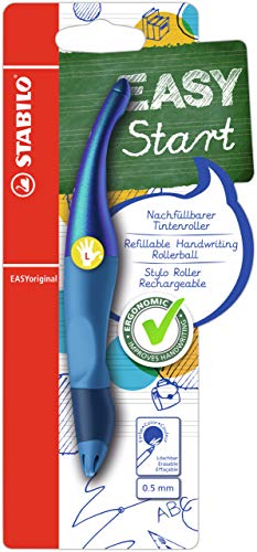 Ergonomischer Tintenroller für Linkshänder - STABILO EASYoriginal Holograph in blau - blau (löschbar) - inkl. Patrone