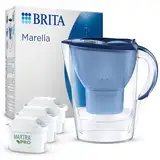 BRITA Wasserfilter Kanne Marella blau (2,4l) inkl. 3x MAXTRA PRO All-in-1 Kartusche – Filter zur Reduzierung von Kalk, Chlor, Blei, Kupfer & geschmacksstörenden Stoffen im Wasser