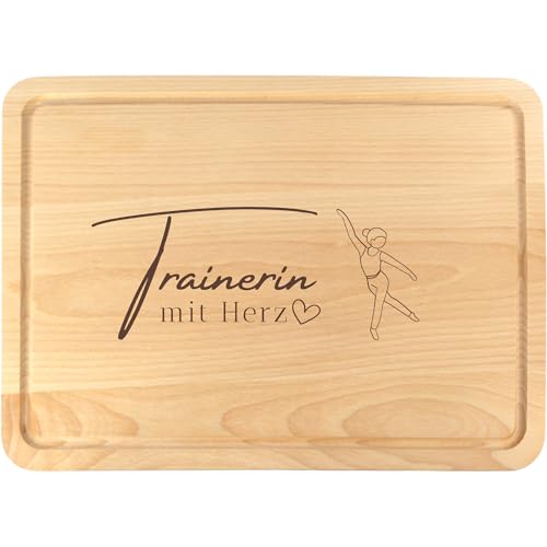 Trainerin mit Herz Geschenk - Premium Holz Schneidebrett 30x20 cm groß für Garde Trainerinnen, Tanzlehrerin, Tanz Coach - Geschenkissimo Geschenkidee