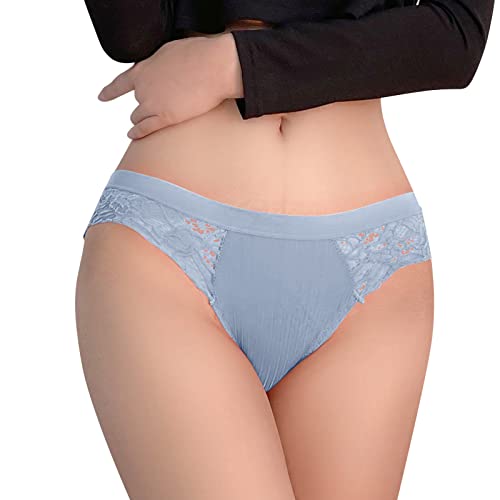 Generisch Sexy Damen transparente Spitze Spleißen Höschen Baumwolle Hohle atmungsaktive Qualität Teen Dessous (Blue, L)