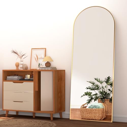 NEUWEABY Bogen Ganzkörperspiegel 162x53cm Gewölbter Standspiegel in voller Länge, Groß Bodenspiegel mit Ständer Rahmen aus Aluminiumlegierung gelehnt für Schlafzimmer, Gold