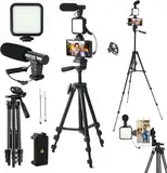 Vlogging-Kit, YouTube-Starter-Kit, Vlogging-Kit für iPhone/Android-Telefone/Kameras, Telefonhalter für Videoaufnahmen mit Ausziehbarem 50inch Stativ/Mikrofon/Aufhelllicht/Aufnahmefernbedienung