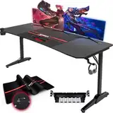 Devoko Gaiming Tisch 180cm Gaming Schreibtisch Gamer Computertisch Ergonomischer PC Schreibtisch mit Kabelaufbewahrungsbox, Getränkehalter und Kopfhörerhalter T-förmiger (Schwarz, 180 x 70 x 75 cm)