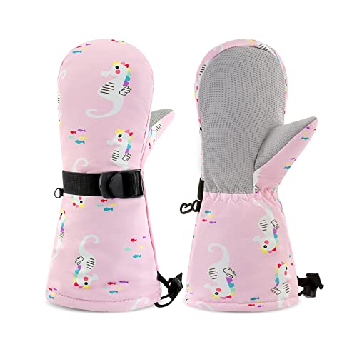 SEYUFN Winterhandschuhe für Kinder, Handschuhe, atmungsaktiv, warm, für Outdoor-Skifahren, für Babys, Jungen und Mädchen, von 2 bis 6 Jahren (Rosa Seepferdchen, 2-4 Jahre)