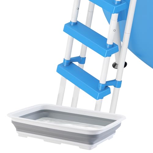 GUAHKUN Edelstahl Poolleiter 122 cm Poolhöhe mit 3 Stufen Sicherheitsleiter für Aufstellpools bis 1.22 m Traglast 150 kg Pooltreppe (B)