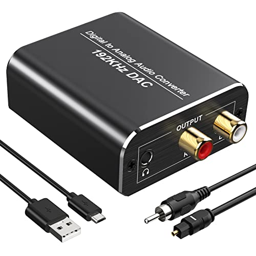 Fokky DA Wandler 192kHz DAC Konverter Digital zu Analog Audio Converter, SPDIF Koaxial Toslink zu Analog Stereo L/R RCA 3,5 mm Audio Adapter für PS3 PS4 Xbox TV DVD Blu-ray